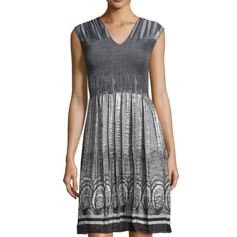NWT MAX Studio Dress sz XS Cocktail Gray Ruched Silver Metallic Stretch $128
